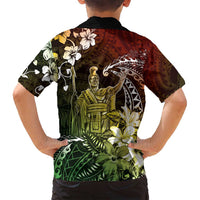 Hawaii King Kamehameha Day Family Matching Summer Maxi Dress and Hawaiian Shirt Polynesian Pattern Mix Hibiscus Reggae