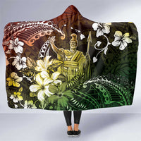 Hawaii King Kamehameha Day Hooded Blanket Polynesian Pattern Mix Hibiscus Reggae