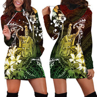 Hawaii King Kamehameha Day Hoodie Dress Polynesian Pattern Mix Hibiscus Reggae