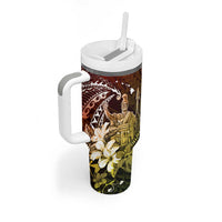Hawaii King Kamehameha Day Tumbler With Handle Polynesian Pattern Mix Hibiscus Reggae