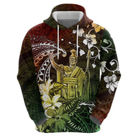 Hawaii King Kamehameha Day Zip Hoodie Polynesian Pattern Mix Hibiscus Reggae