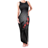 Cook Islands ANZAC Day Family Matching Tank Maxi Dress and Hawaiian Shirt Soldier Silhouette Remembrance LT05 Mom's Dress Black - Polynesian Pride
