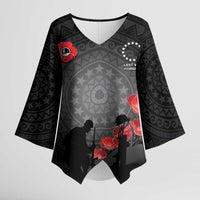 Cook Islands ANZAC Day Kimono Sleeve Blouse Soldier Silhouette Remembrance