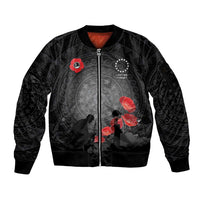 Cook Islands ANZAC Day Sleeve Zip Bomber Jacket Soldier Silhouette Remembrance LT05 Unisex Black - Polynesian Pride