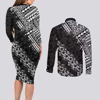Hawaii Papakolea Born And Raised Couples Matching Long Sleeve Bodycon Dress and Long Sleeve Button Shirt Hawaiian Tribal Pattern LT05 - Polynesian Pride