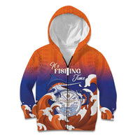 Marshall Islands Fishermen's Day Kid Hoodie It's Fishing Time LT05 Zip Hoodie Orange - Polynesian Pride