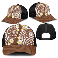 Plumeria With Brown Polynesian Tattoo Pattern Baseball Net Cap - Polynesian Pride