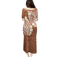 Plumeria With Brown Polynesian Tattoo Pattern Family Matching Puletasi and Hawaiian Shirt