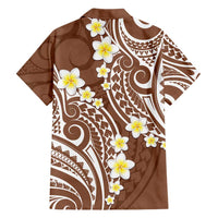 Plumeria With Brown Polynesian Tattoo Pattern Family Matching Short Sleeve Bodycon Dress and Hawaiian Shirt