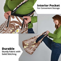 Plumeria With Brown Polynesian Tattoo Pattern Grocery Bag