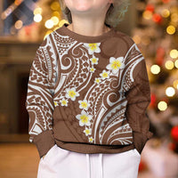 Plumeria With Brown Polynesian Tattoo Pattern Kid Ugly Christmas Sweater