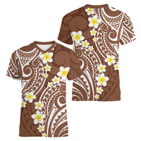 Plumeria With Brown Polynesian Tattoo Pattern Women V-Neck T-Shirt