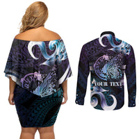 Personalised Polynesia Suicide Prevention Awareness Couples Matching Off Shoulder Short Dress and Long Sleeve Button Shirt No Story Should End Too Soon