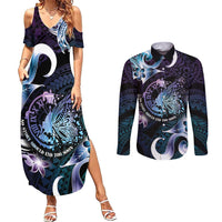 Personalised Polynesia Suicide Prevention Awareness Couples Matching Summer Maxi Dress and Long Sleeve Button Shirt No Story Should End Too Soon