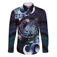 Personalised Polynesia Suicide Prevention Awareness Family Matching Mermaid Dress and Hawaiian Shirt No Story Should End Too Soon LT05 Dad's Shirt - Long Sleeve Purple - Polynesian Pride