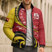 Papua New Guinea 50th Independence Anniversary Bomber Puffer Jacket Special Style Red Version - Polynesian Pride