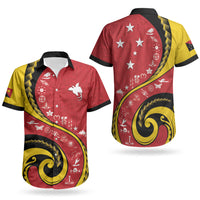 Papua New Guinea Independence Couples Matching Long Sleeve Bodycon Dress and Hawaiian Shirt Special Style Red Version LT05 - Polynesian Pride