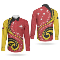 Papua New Guinea Independence Couples Matching Mermaid Dress and Long Sleeve Button Shirt Special Style Red Version LT05 - Polynesian Pride