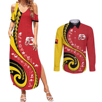 Papua New Guinea Independence Couples Matching Summer Maxi Dress and Long Sleeve Button Shirt Special Style Red Version LT05 Red - Polynesian Pride