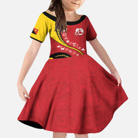 Papua New Guinea 50th Independence Anniversary Family Matching Off The Shoulder Long Sleeve Dress and Hawaiian Shirt Special Style Red Version - Polynesian Pride