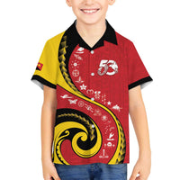 Papua New Guinea 50th Independence Anniversary Family Matching Off The Shoulder Long Sleeve Dress and Hawaiian Shirt Special Style Red Version - Polynesian Pride