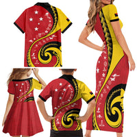 Papua New Guinea Independence Family Matching Short Sleeve Bodycon Dress and Hawaiian Shirt Special Style Red Version LT05 Mom's Dress Red - Polynesian Pride