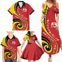 Papua New Guinea 50th Independence Anniversary Family Matching Summer Maxi Dress and Hawaiian Shirt Special Style Red Version - Polynesian Pride