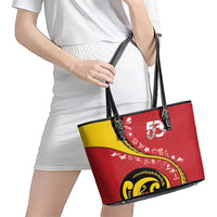 Papua New Guinea 50th Independence Anniversary Leather Tote Bag Special Style Red Version - Polynesian Pride