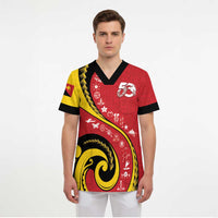 Papua New Guinea 50th Independence Anniversary Scrub Top Special Style Red Version - Polynesian Pride