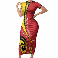 Papua New Guinea Independence Short Sleeve Bodycon Dress Special Style Red Version LT05 Long Dress Red - Polynesian Pride
