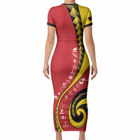 Papua New Guinea Independence Short Sleeve Bodycon Dress Special Style Red Version LT05 - Polynesian Pride