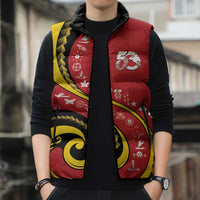 Papua New Guinea 50th Independence Anniversary Sleeveless Puffer Jacket Special Style Red Version - Polynesian Pride