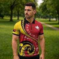 Papua New Guinea 50th Independence Anniversary Zipper Polo Shirt Special Style Red Version LT05 - Polynesian Pride