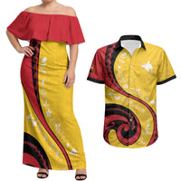 Papua New Guinea Independence Couples Matching Off Shoulder Maxi Dress and Hawaiian Shirt Special Style Yellow Version LT05 Yellow - Polynesian Pride
