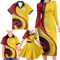 Papua New Guinea Independence Family Matching Long Sleeve Bodycon Dress and Hawaiian Shirt Special Style Yellow Version LT05 - Polynesian Pride