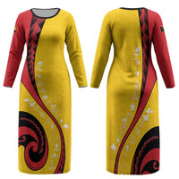 Papua New Guinea Independence Family Matching Long Sleeve Bodycon Dress and Hawaiian Shirt Special Style Yellow Version LT05 Mom's Dress Yellow - Polynesian Pride