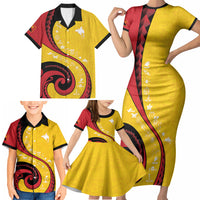 Papua New Guinea Independence Family Matching Short Sleeve Bodycon Dress and Hawaiian Shirt Special Style Yellow Version LT05 - Polynesian Pride