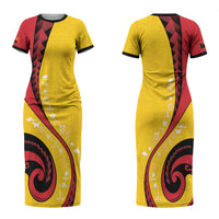 Papua New Guinea Independence Family Matching Short Sleeve Bodycon Dress and Hawaiian Shirt Special Style Yellow Version LT05 Mom's Dress Yellow - Polynesian Pride