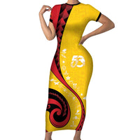 Papua New Guinea 50th Independence Anniversary Family Matching Short Sleeve Bodycon Dress and Hawaiian Shirt Special Style Yellow Version - Polynesian Pride