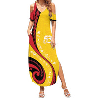 Papua New Guinea 50th Independence Anniversary Family Matching Summer Maxi Dress and Hawaiian Shirt Special Style Yellow Version - Polynesian Pride