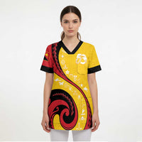 Papua New Guinea 50th Independence Anniversary Scrub Top Special Style Yellow Version - Polynesian Pride