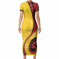 Papua New Guinea Independence Short Sleeve Bodycon Dress Special Style Yellow Version LT05 - Polynesian Pride