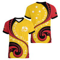 Papua New Guinea 50th Independence Anniversary Women V-Neck T-Shirt Special Style Yellow Version - Polynesian Pride