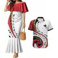 Papua New Guinea Independence Couples Matching Mermaid Dress and Hawaiian Shirt Special Style White Version LT05 White - Polynesian Pride