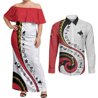 Papua New Guinea Independence Couples Matching Off Shoulder Maxi Dress and Long Sleeve Button Shirt Special Style White Version LT05 White - Polynesian Pride