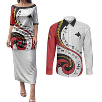 Papua New Guinea Independence Couples Matching Puletasi and Long Sleeve Button Shirt Special Style White Version LT05 White - Polynesian Pride