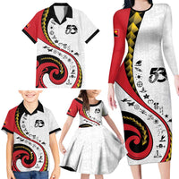 Papua New Guinea 50th Independence Anniversary Family Matching Long Sleeve Bodycon Dress and Hawaiian Shirt Special Style White Version - Polynesian Pride