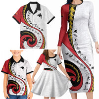 Papua New Guinea Independence Family Matching Long Sleeve Bodycon Dress and Hawaiian Shirt Special Style White Version LT05 - Polynesian Pride