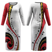 Papua New Guinea Independence Family Matching Long Sleeve Bodycon Dress and Hawaiian Shirt Special Style White Version LT05 Mom's Dress White - Polynesian Pride