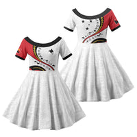 Papua New Guinea Independence Family Matching Off The Shoulder Long Sleeve Dress and Hawaiian Shirt Special Style White Version LT05 Daughter's Dress White - Polynesian Pride